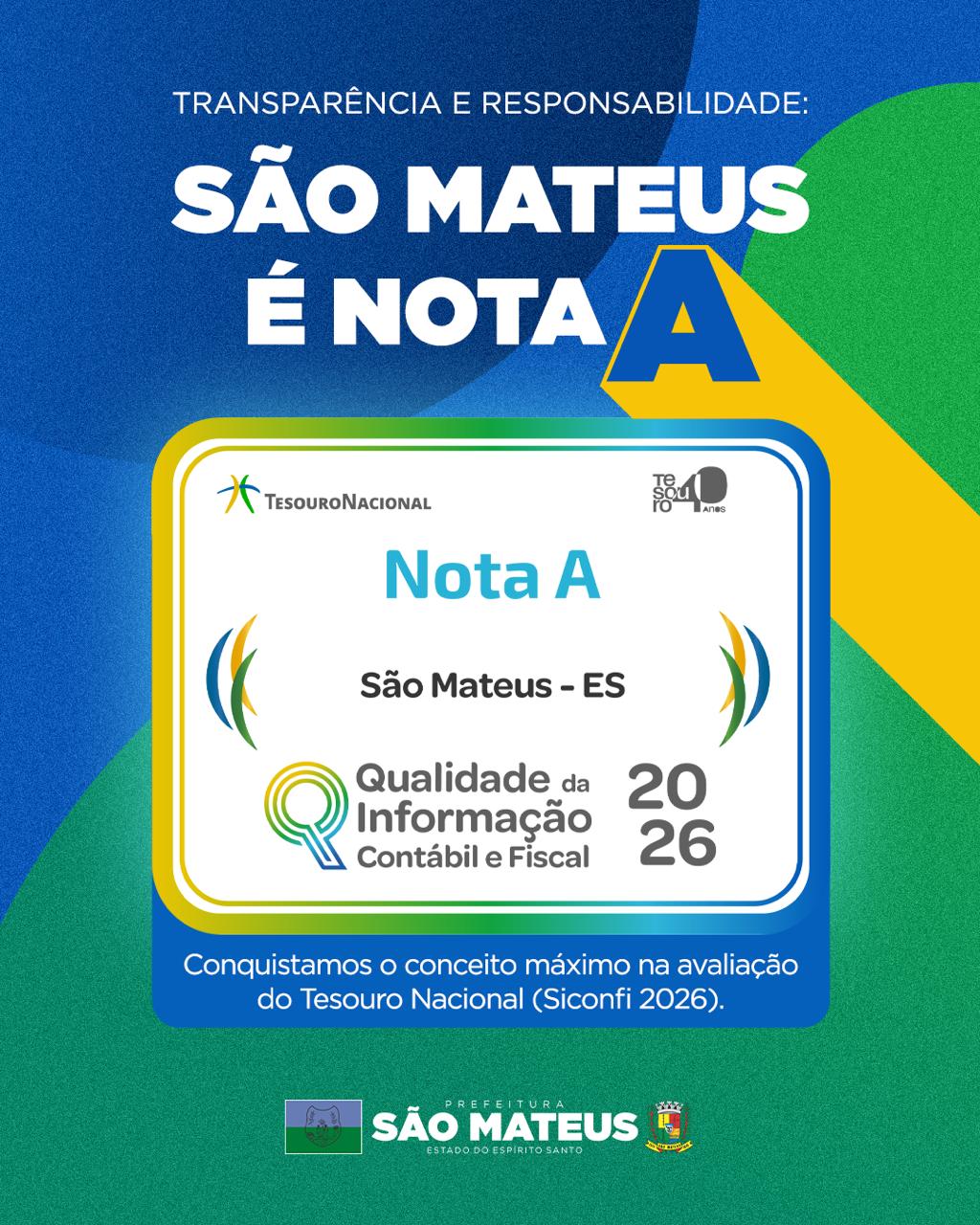 São Mateus conquista Nota A do Tesouro Nacional no Siconfi 2026